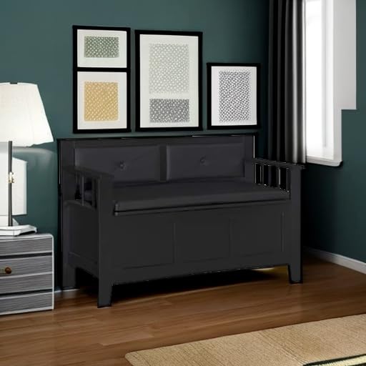 Linon Carlton Padded Bench, 44.5"W x 17"D x 30"H, Black