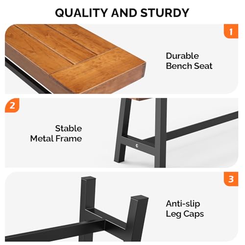 Acacia Wood Outdoor Bench with Metal Legs
