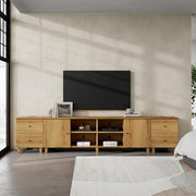 WAMPAT 3-in-1 TV Stand w/Doors&Charging Station, 105" Modern Wood Entertainment Center Media Console for 110+ inch TVs, TV Cabinet w/Shelves&4 Drawers for Living Room, Bedroom, Oak Brown