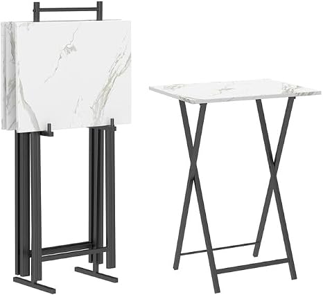 Folding TV Tray Tables Set of 4 with Storage Rack