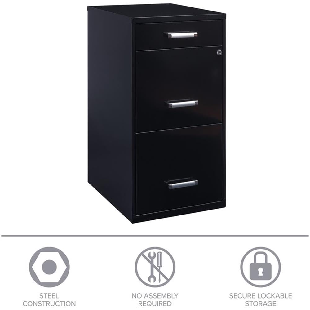 Black 3-Drawer Metal Filing Cabinet