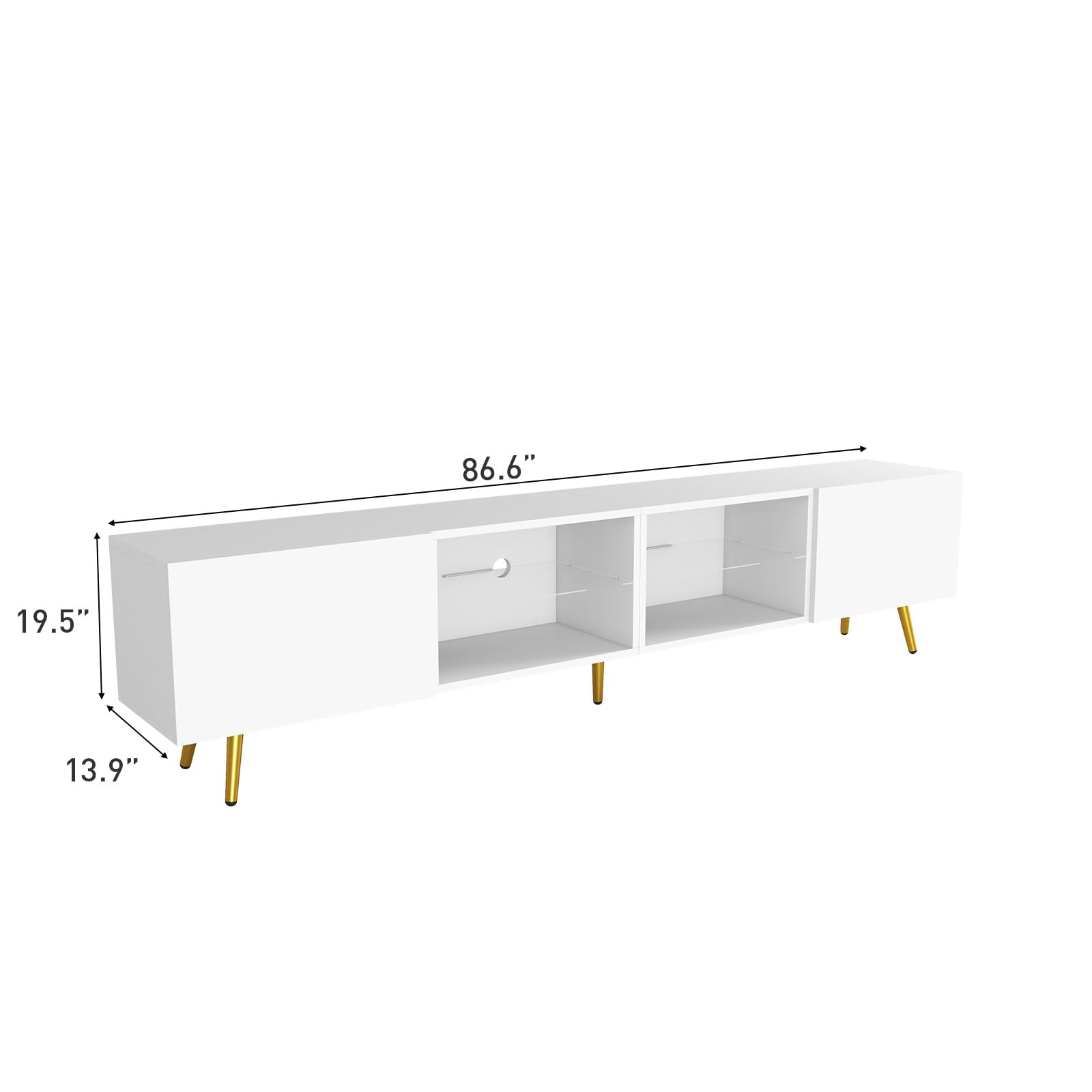 Bonzy Home 86" LED TV Stand, Modern Entertainment Center up to 75" 80" 85" TV, Television Console Table with Storage Cabinets for Living Room, White