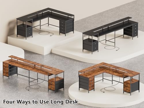 95" Two-Person Gaming & Office Desk with LED Lights, Power Outlets & Storage
