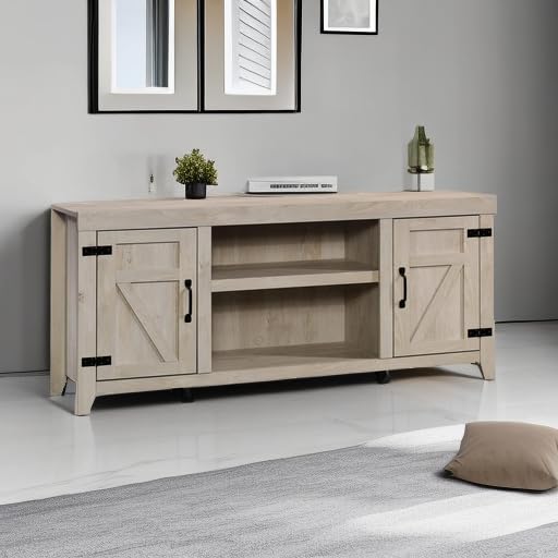 Sauder Misc Entertainment Farmhouse TV Credenza, for TVs up to 70", Chalked Chestnut Finish