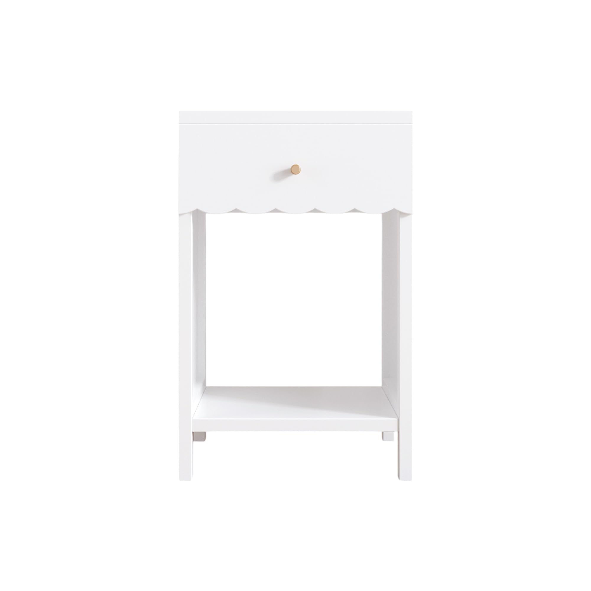 Xylavate Cute White Nightstand with Drawer and Open Shelf, Scalloped Edge Design Bedroom Bedside Table, Wood End Table for Kids Girls Bedroom, White