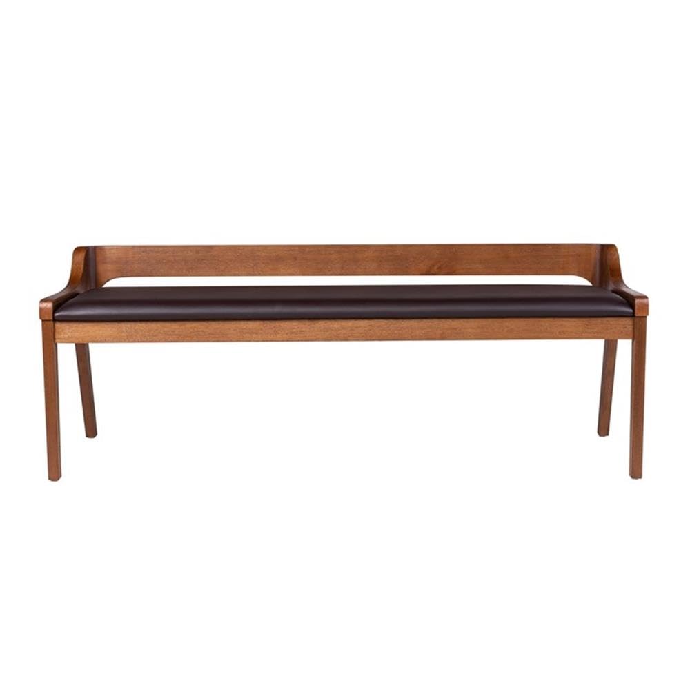 Mid-Century Modern Dining Bench with Faux Leather Cushion