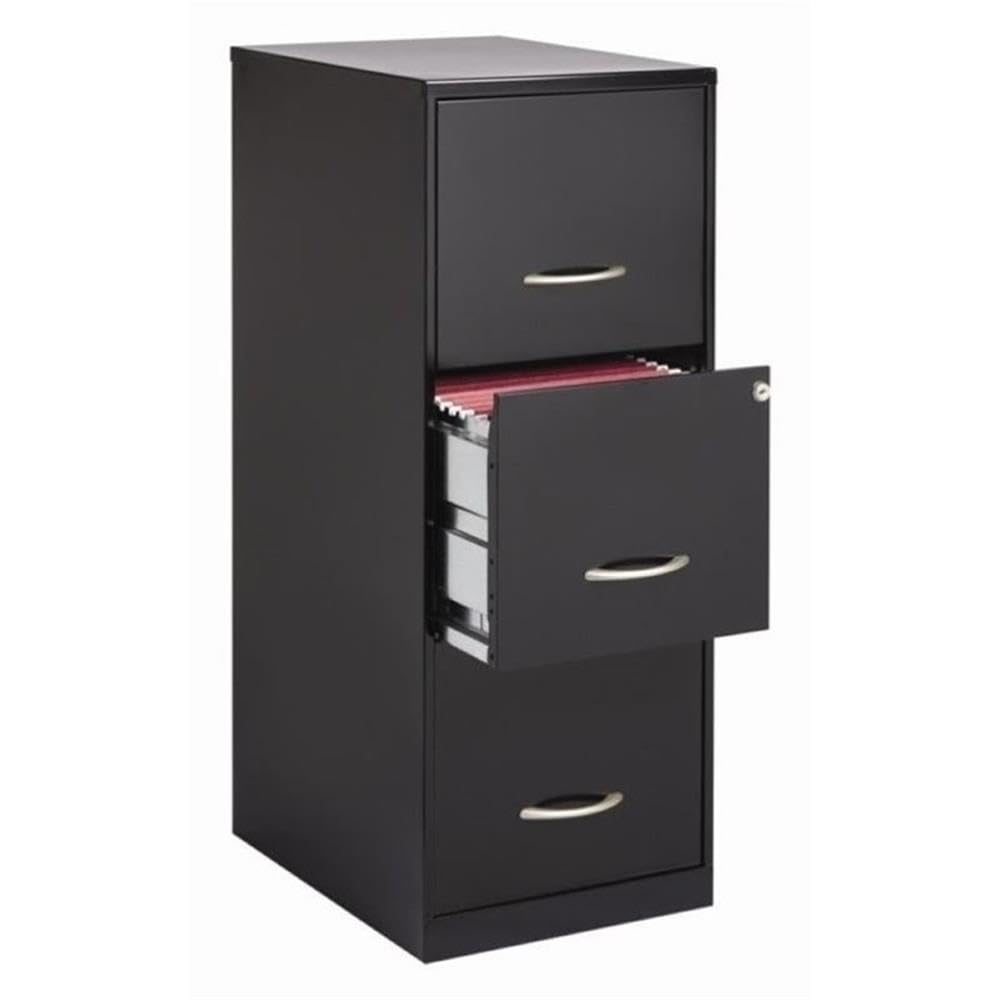 BOWERY HILL 3 Drawers 35.5" Vertical Black Metal Filing Cabinet Lockable Pre-Assembled Stationary Letter Size for Home, Office