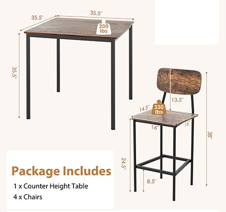 Counter Height Dining Table Set with 4 Stools