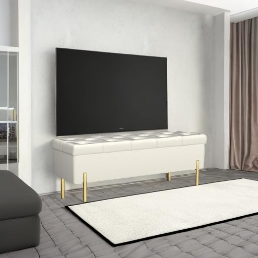 Ivory Velvet Storage Bench