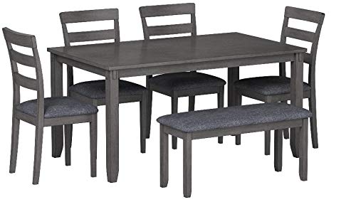 Signature Design by Ashley 6-Piece Dining Table Set with Bench, Gray