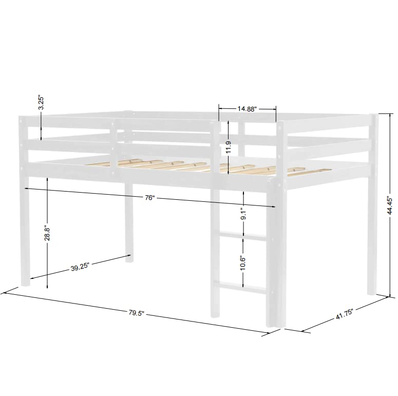 Twin Kids Loft Bed with Ladder & Guard Rails