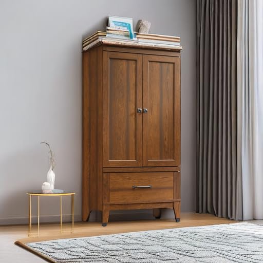 Wardrobe Armoire with Garment Rod & Drawer