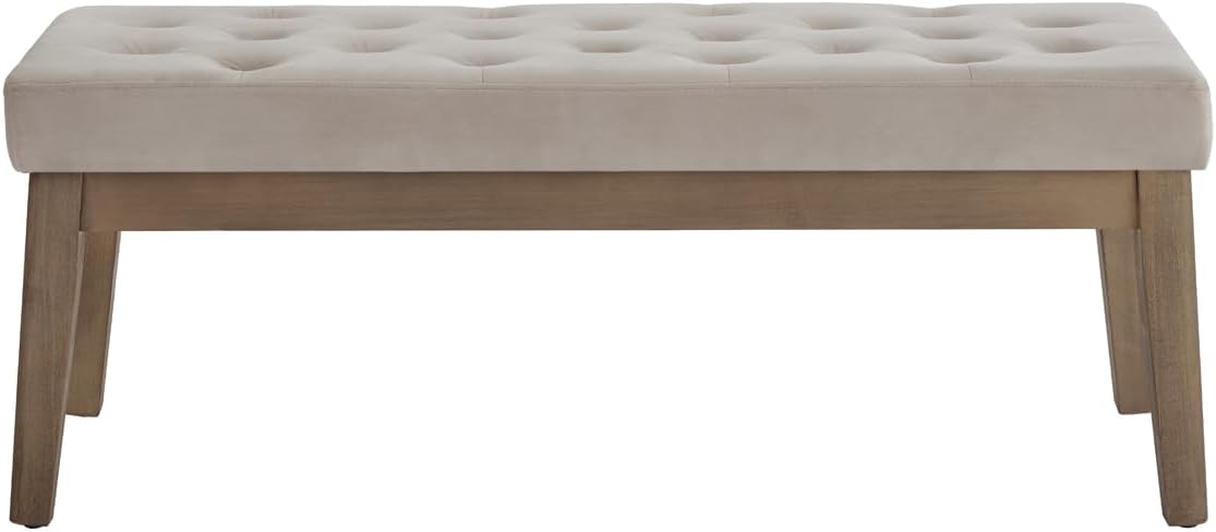 24KF Velvet Upholstered Buttons Tufted Entryway Bench with Solid Wood Leg,Bed Bench Ottoman with Padded Seat,5034-Taupe