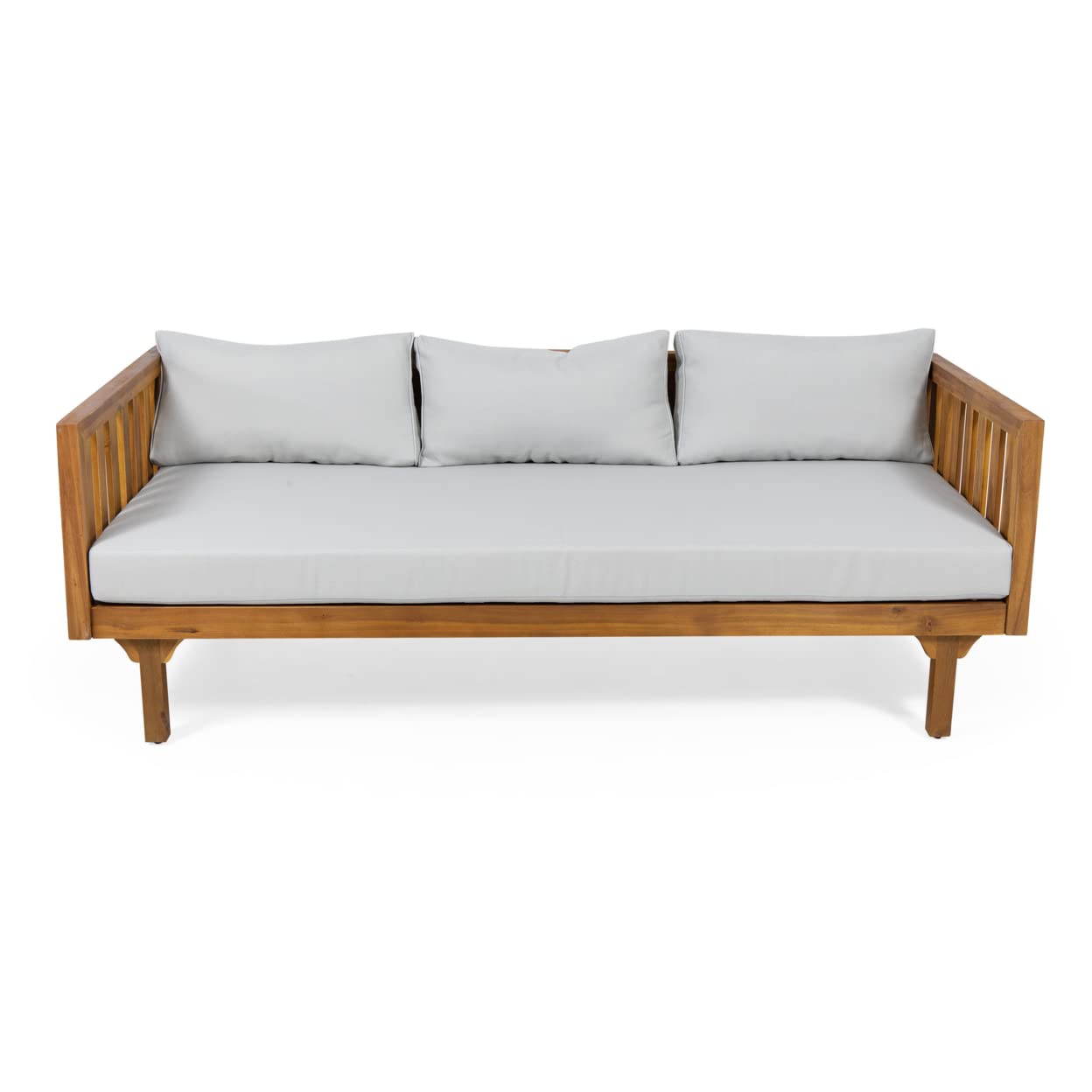 Christopher Knight Home Tina Outdoor 3 Seater Acacia Wood Daybed, Teak Finish, Light Grey