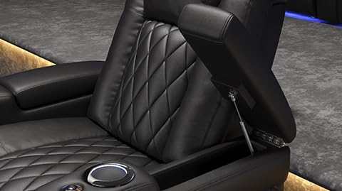 Valencia Tuscany Home Theater Seat - Nappa Leather Power Recliner with Cool Gel Memory Foam, USB-C/A Charging, RGB LED Lights, Adjustable Lumbar & Headrest (Single Recliner,Black)