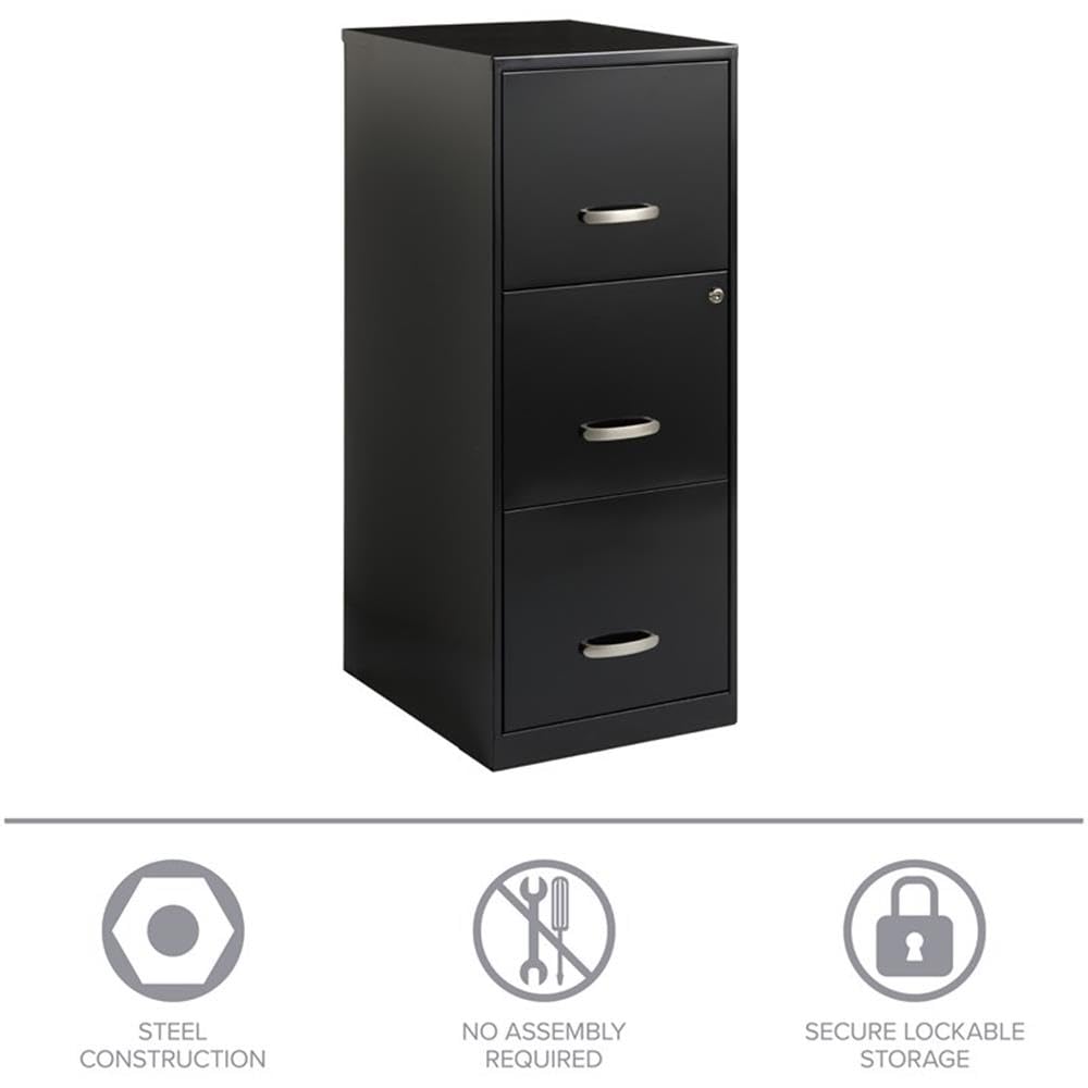 BOWERY HILL 3 Drawers 35.5" Vertical Black Metal Filing Cabinet Lockable Pre-Assembled Stationary Letter Size for Home, Office