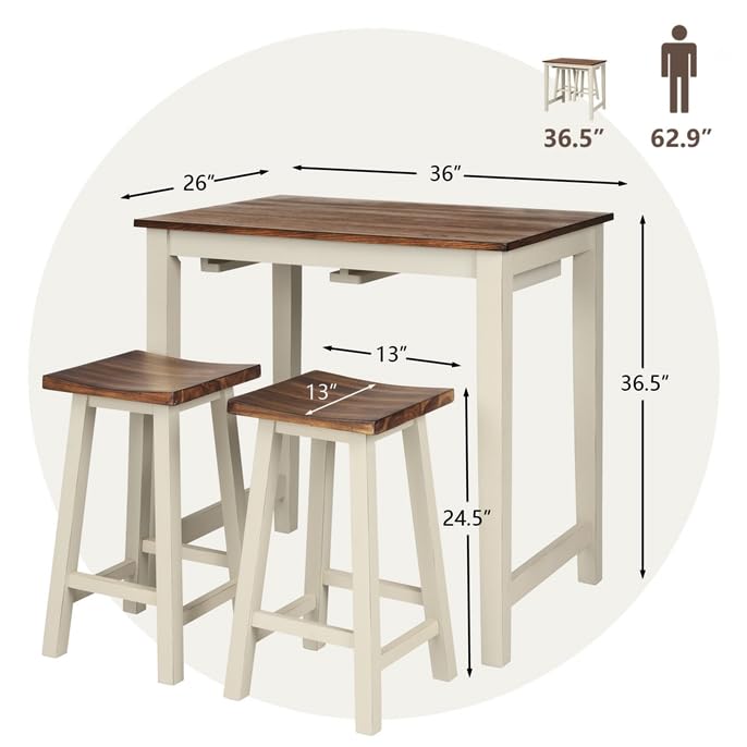 Counter Height Pub Table Set with 2 Saddle Stools