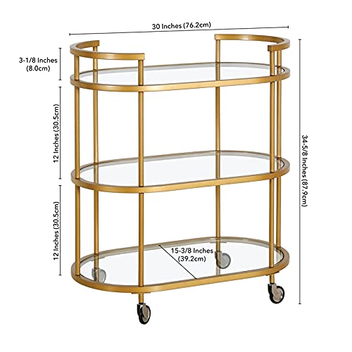 Oval Bar Cart with Tempered Glass Shelves