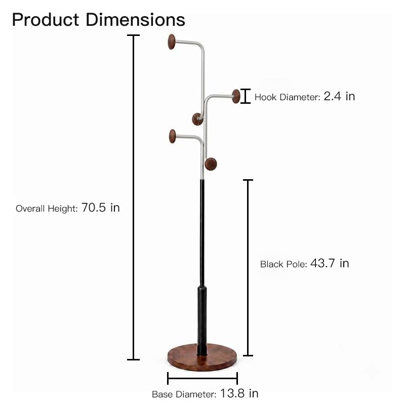 Freestanding Coat Rack with Wood Base