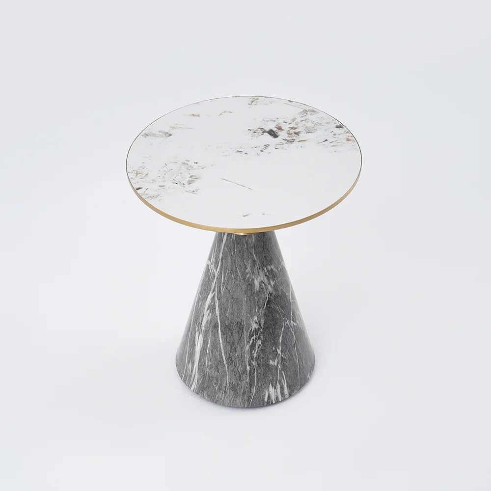 LOVEDIMA Small Side Table, Modern End Table for Living Room Sofa/Bedside, Hourglass-Shape End Table with Sintered Stone Top & Stainless Steel Base