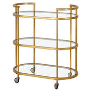Oval Bar Cart with Tempered Glass Shelves