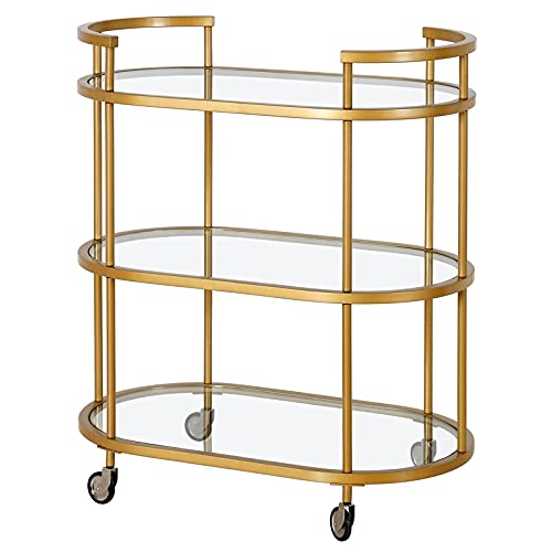 Oval Bar Cart with Tempered Glass Shelves