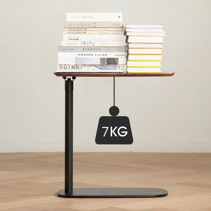 C-Shaped Adjustable Side Table with Rotatable Walnut Top