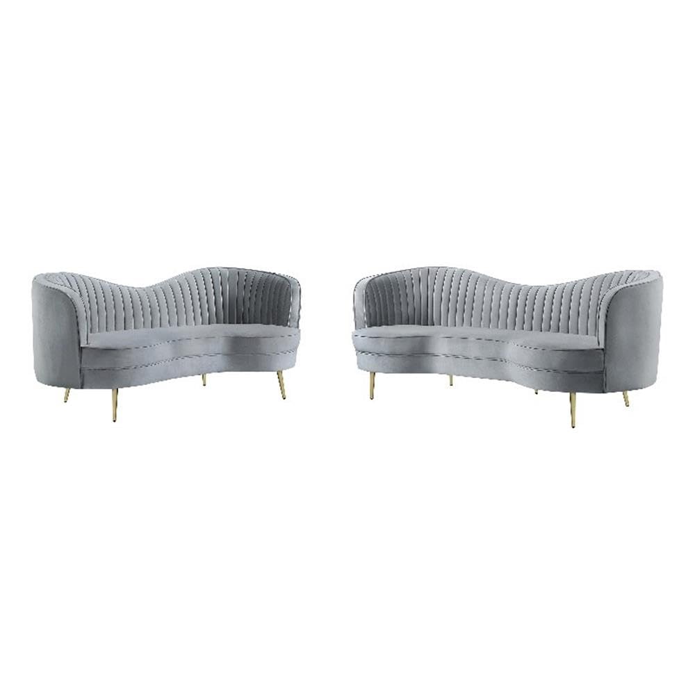Gray Velvet Sofa and Loveseat Set