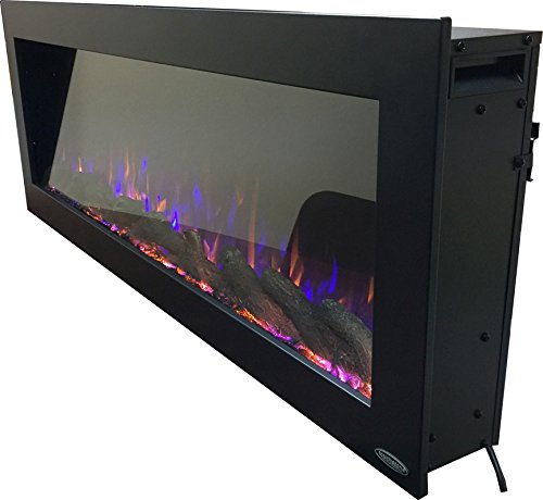 Touchstone Sideline Indoor/Outdoor Decorative Electric Fireplace -No Heat -GFI Plug for Outdoor Use -50" Wide -in Wall Recessed or Wall Mount -Realistic 3 Color Flame -Log & Crystal -Model 80017
