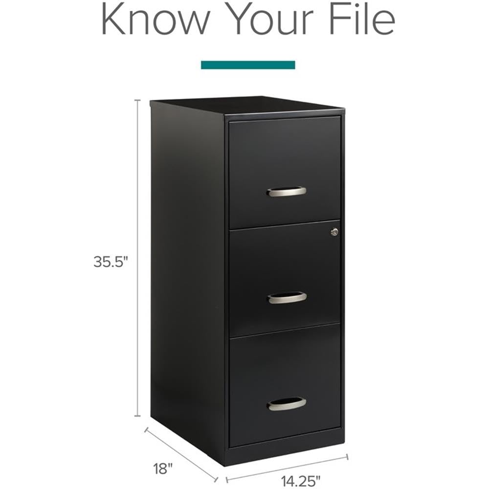 BOWERY HILL 3 Drawers 35.5" Vertical Black Metal Filing Cabinet Lockable Pre-Assembled Stationary Letter Size for Home, Office