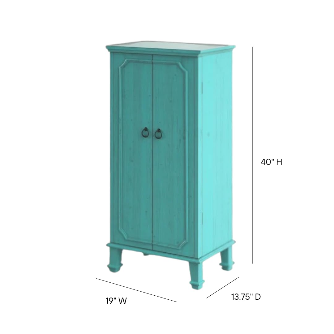 Standing Jewelry Armoire with Mirror & 7 Drawers – Turquoise