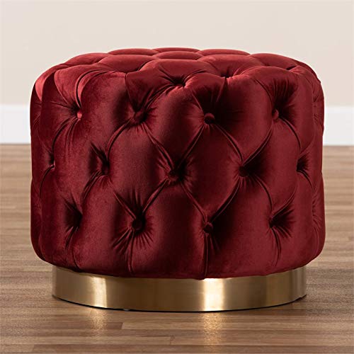 Burgundy Velvet Tufted Ottoman