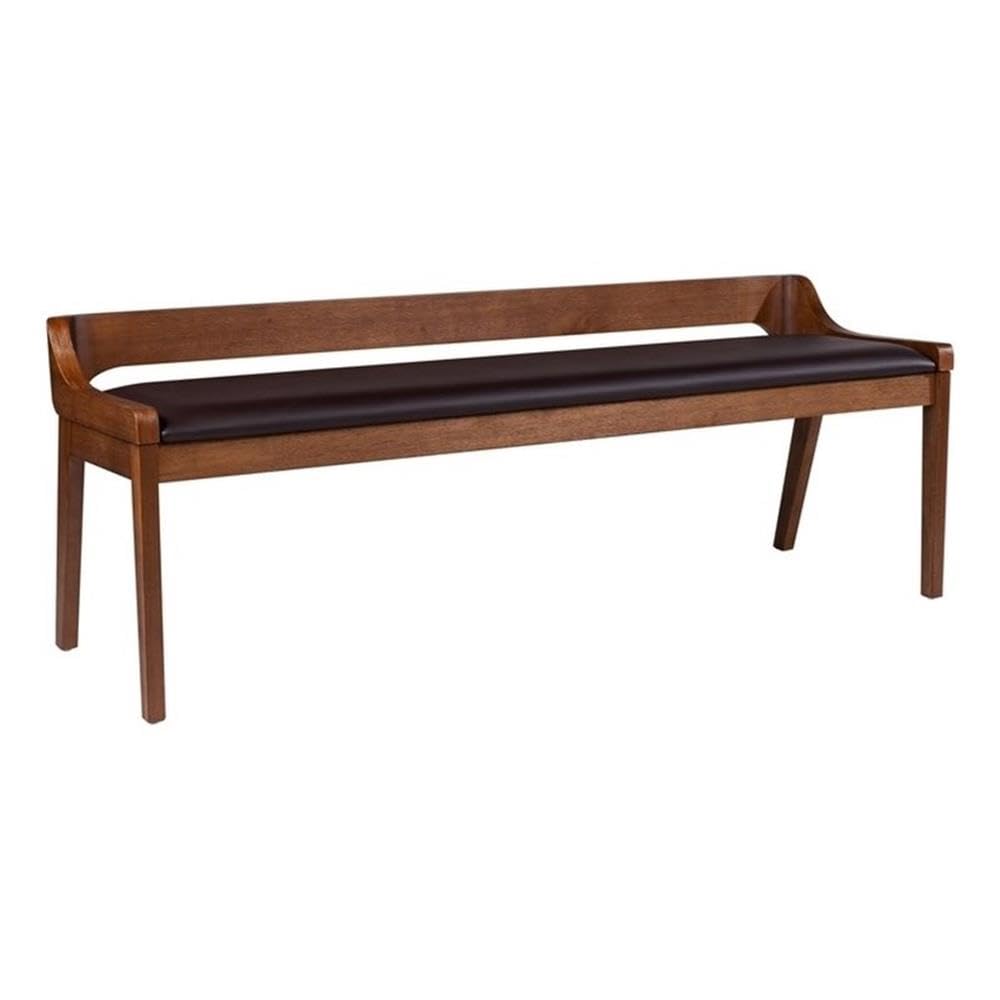 Mid-Century Modern Dining Bench with Faux Leather Cushion