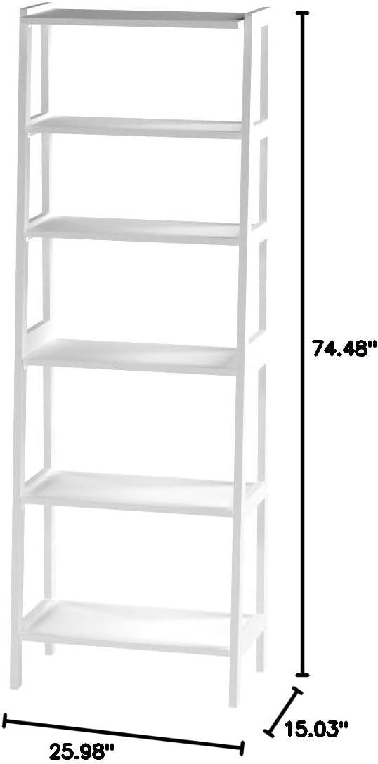 5-Tier Ladder Bookshelf, Rubberwood, White
