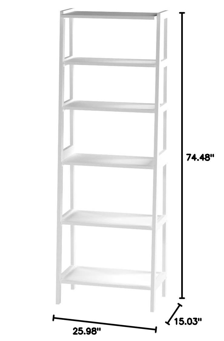 5-Tier Ladder Bookshelf, Rubberwood, White