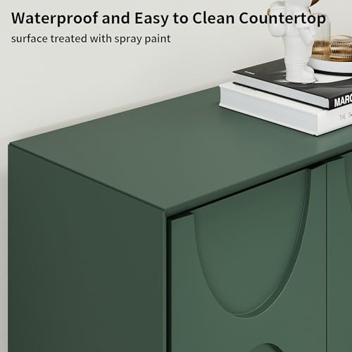SZTHHDF 59" Sideboard Buffet Cabinet with Storage, Mid-Century Modern Storage Cabinet Accent Buffet Sideboard with Adjustable Shelves & Solid Wood Legs Large Credenza for Living Room (Green)