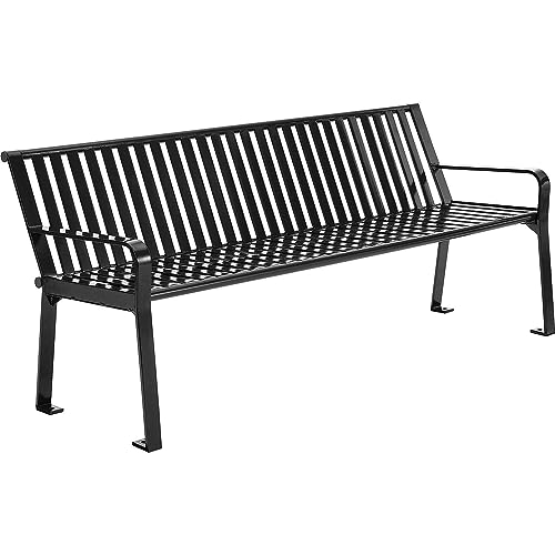 6 ft Heavy-Duty Steel Park Bench with Back – Black Powder Coat