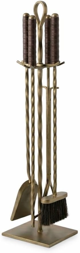 5-Piece Wrought Iron Fireplace Tool Set with Leather Handles