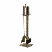 5-Piece Wrought Iron Fireplace Tool Set with Leather Handles
