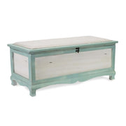 Pemberly Row Shabby-Chic Wood Bench Chest, Seafoam Green & Off White Finish, Cushioned Seat with Hinged Lift-Up Storage, Handcrafted Bedroom or Entryway Seating Organizer, Fully Assembled