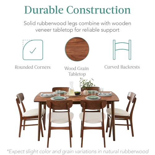 7-Piece Mid-Century Modern Dining Set with 6 Upholstered Chairs