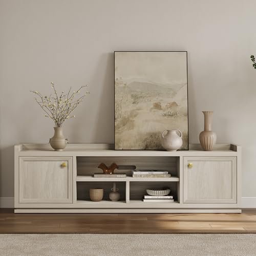 67" Fluted TV Stand with Cabinet & Open Shelves