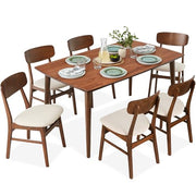 7-Piece Mid-Century Modern Dining Set with 6 Upholstered Chairs
