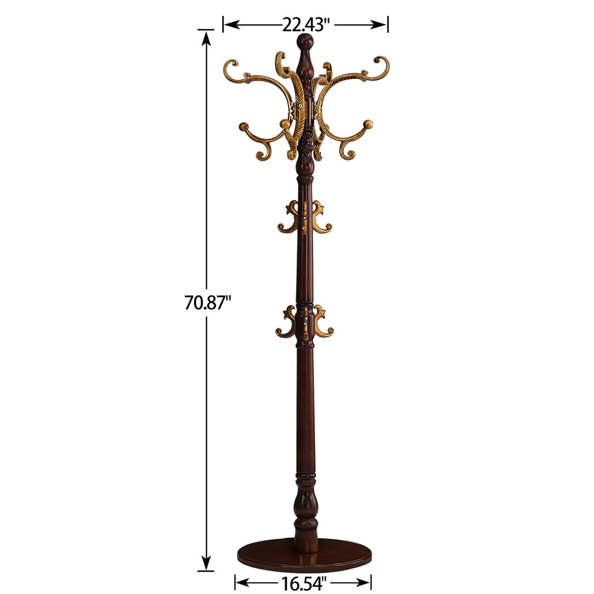 Yyzlscktt Coat Rack Freestanding, Wooden Coat Tree with Stable Round Base, Vintage Heavy Duty Coat Rack Stand with 14 Hooks, Coat Hanger Stand for Bedroom, Office, Entryway (Vintage)