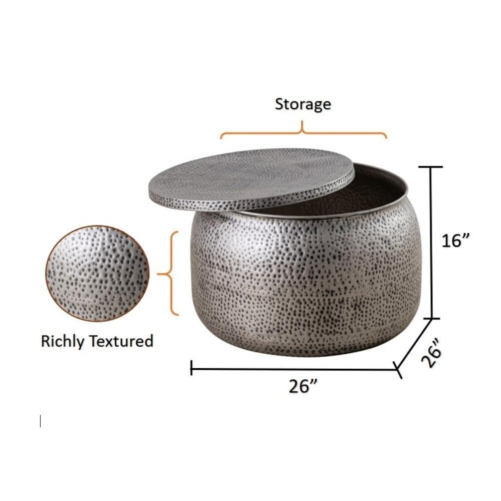 Round Aluminum Drum Coffee Table with Storage
