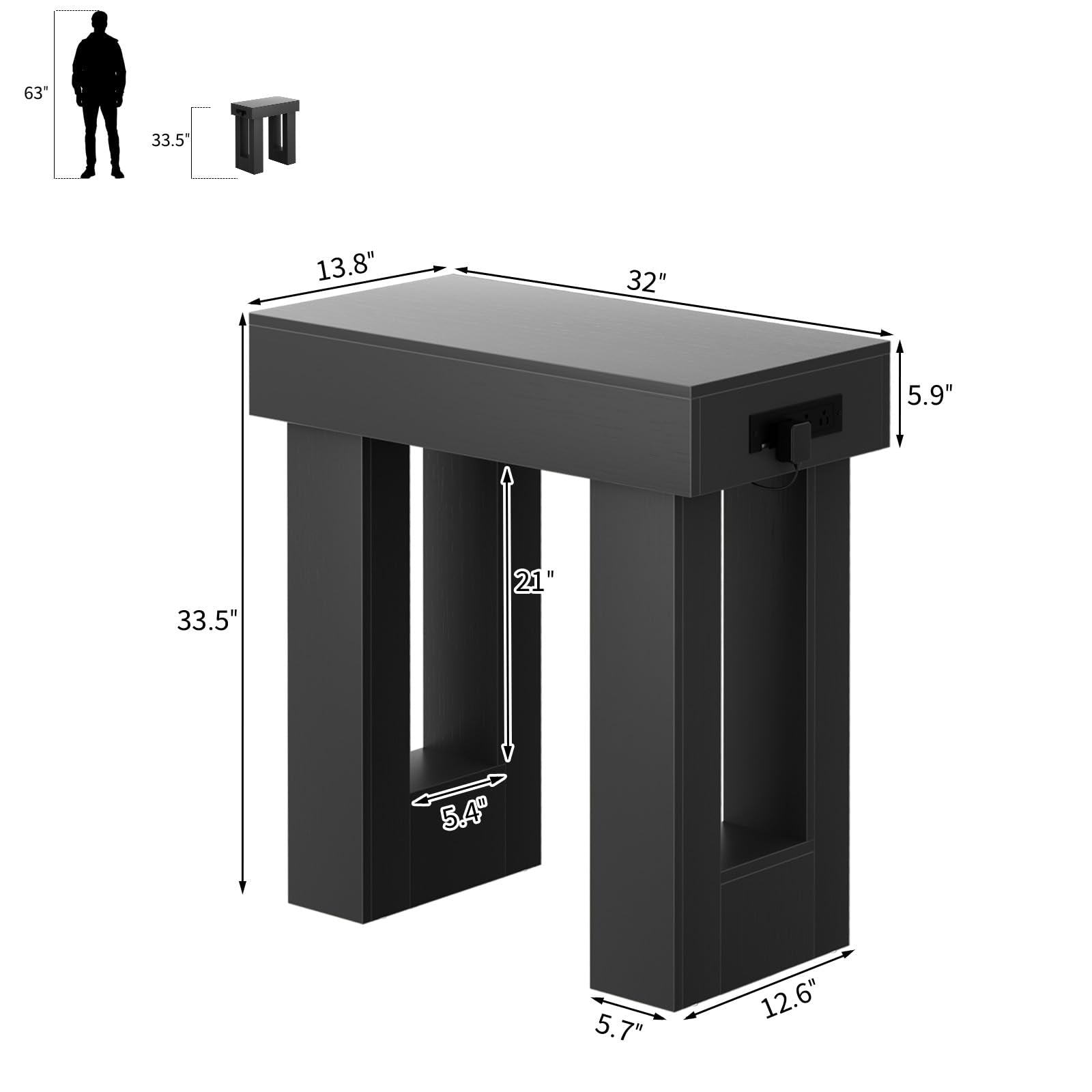 Unikito 32" Entryway Table with Socket and Sensor Light, Narrow Console Table with Storage Behind Couch, Farmhouse Entryway Table for Hallway, Behind the Couch, Living Room, Foyer