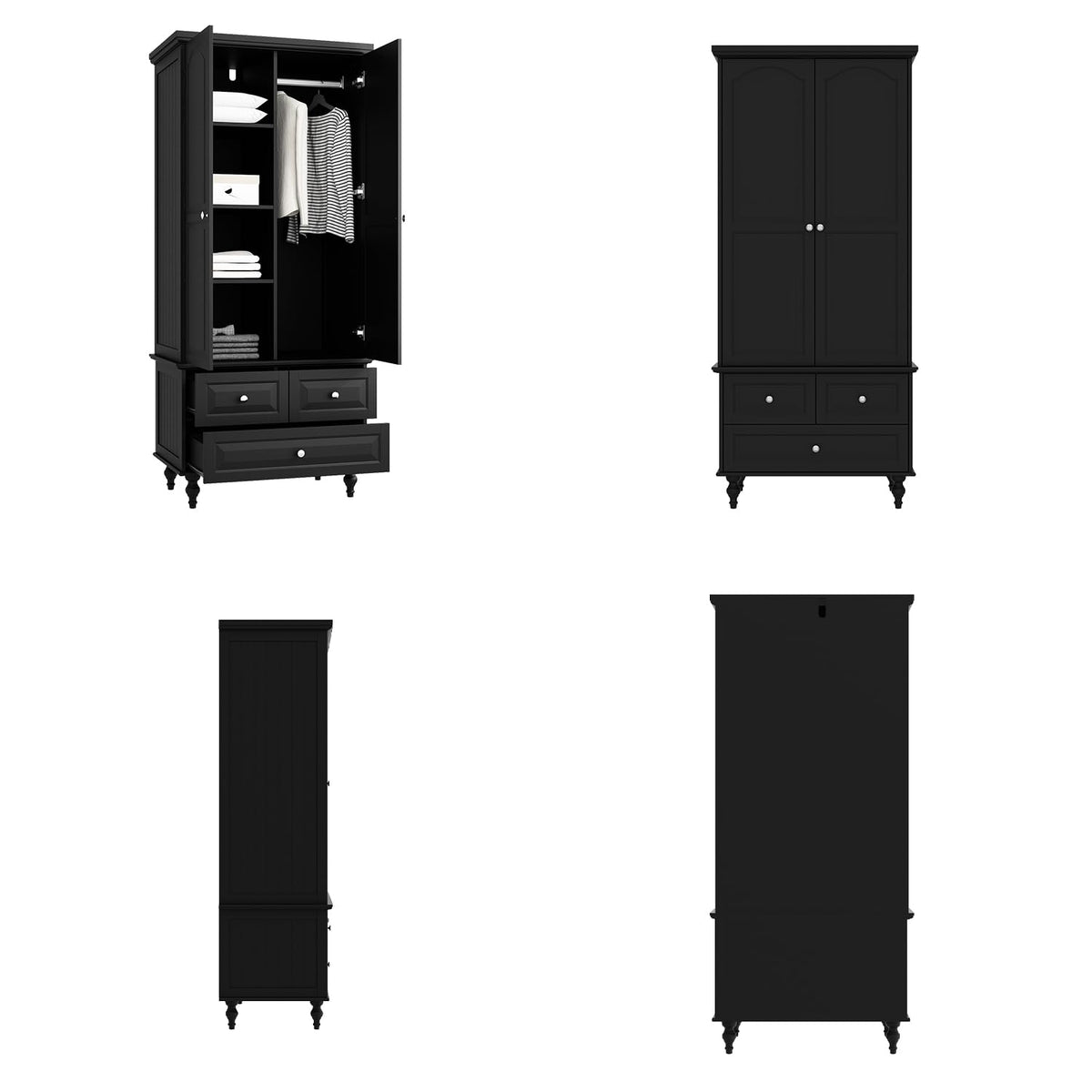 Black Wardrobe with 3 Drawers