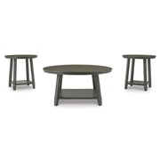 3-Piece Round Coffee & End Table Set, Gray Washed Acacia Wood