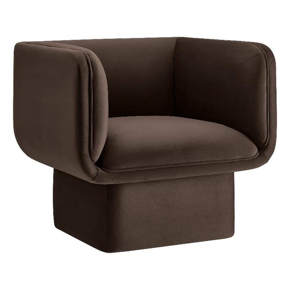 Modway Tate Performance Velvet Accent Chair in Chocolate Brown - Upholstered Club Chair - Modern Barrel Armchair - Comfy Reading Leisure Chair for Living Room, Bedroom, Office