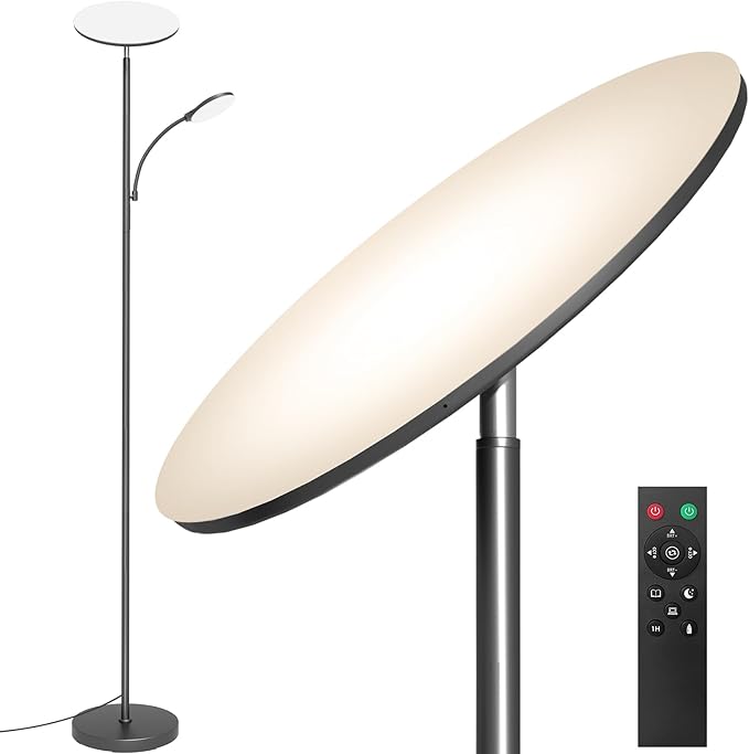 LED Floor Lamp with Bendable Reading Light, 44W 4500LM, Dimmable, 69" Tall